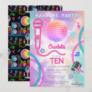 Convite Festa de Aniversário Tie Dye Karaoke Neon Glow