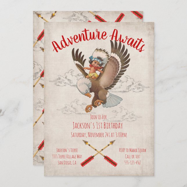 Convite Festa de aniversário Tribal Adventure (Frente/Verso)