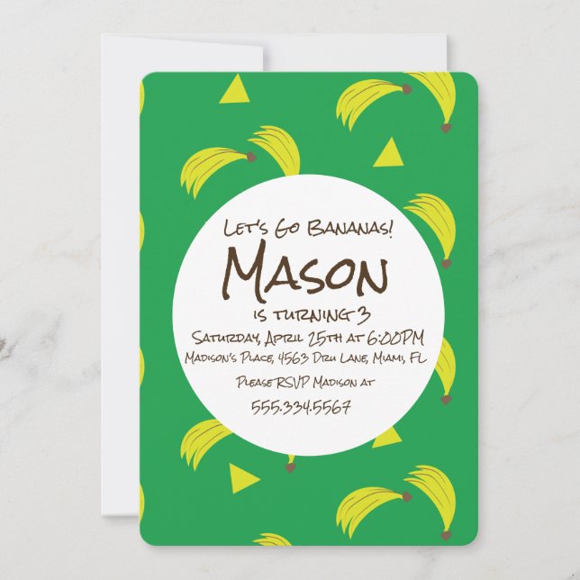 Convite Festa de aniversário tropical Banana Monkey Safari (Frente)