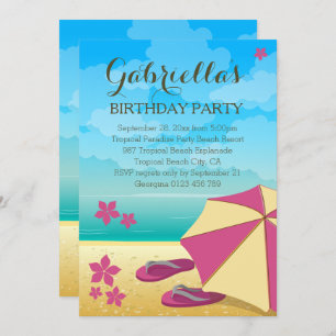 Convite Festa de aniversário Tropical de Praia Moderna