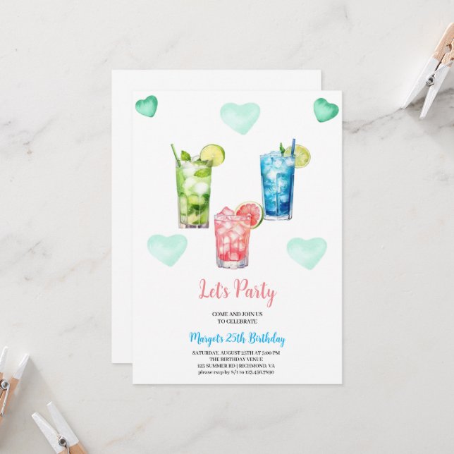 Convite festa de aniversário tropical do verão (Frente/Verso In Situ)