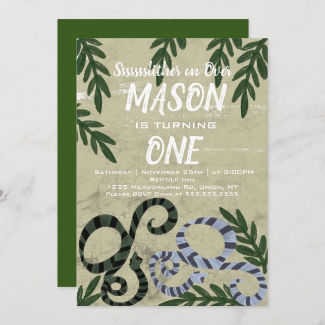 Convite Festa de aniversário tropical do zoo de Cobra répt (Frente/Verso)