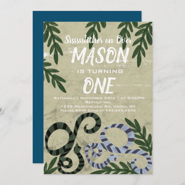 Convite Festa de aniversário tropical do zoo de Cobra répt (Frente/Verso)