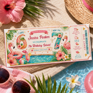 Convite Festa de Aniversário Tropical Flamingo na Piscina