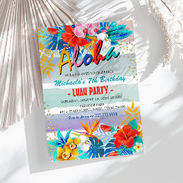 Convite Festa de Aniversário Tropical Floral Aloha Luau