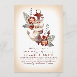 Convite Festa de aniversário tropical náutica de Anchor Be