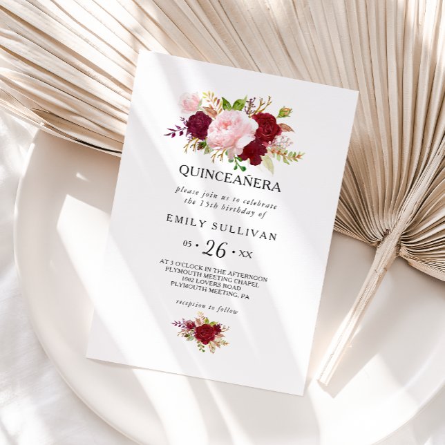 Convite Festa de aniversário Tropical Vermelha de Quinceañ (Criador carregado)