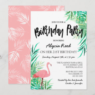 Convite Festa de aniversário tropical Watercolor Flamingo