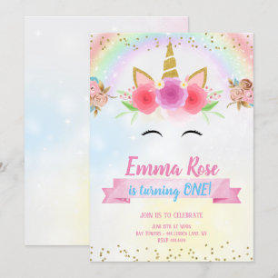 Convite Festa de aniversário Unicorn - Brilho Dourado