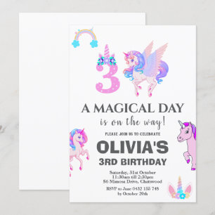 Convite Festa de aniversário Unicorn editável