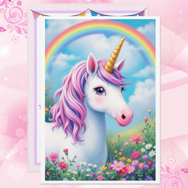 Convite Festa de aniversário Unicórn Fácil Adicionar Seus  (Criador carregado)
