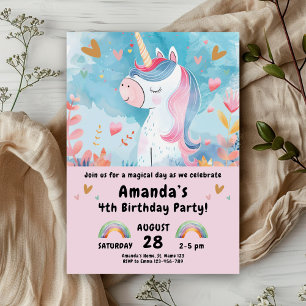Convite Festa de aniversário Unicorn para Meninas Rosa