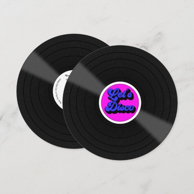 Convite Festa de Aniversário "Vamos Dançar Disco" em Vinil (Frente/Verso)