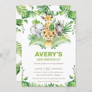 Convite Festa de aniversário verde dos animais Safari da s
