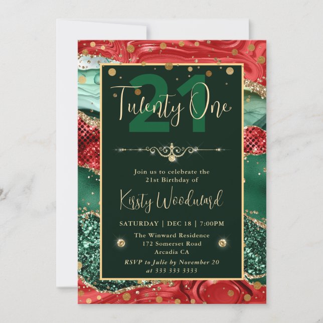 Convite Festa de aniversário verde e brilhante de Natal (Frente)