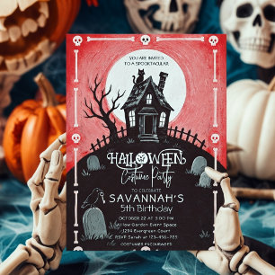 Convite Festa de Aniversário Vermelha de Halloween em Casa