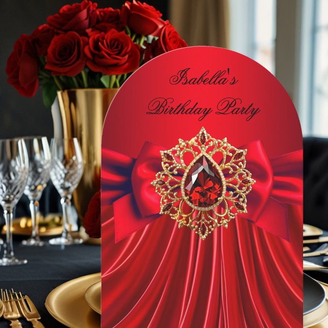 Convite Festa de aniversário vermelha de joias Elegante (Criador carregado)