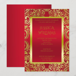 Convite Festa de aniversário Vermelha Dourada e Sujeira