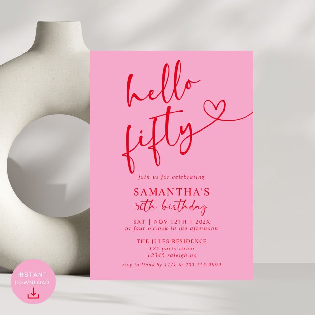 Convite Festa de aniversário Vermelho Cor-de-rosa moderno, (Criador carregado)