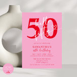 Convite Festa de aniversário Vermelho Cor-de-rosa moderno,<br><div class="desc">Celebre em estilo com nosso moderno Elegante rosa e Red Hello 50º Convite de aniversário! Com uma vibrante mistura de tons rosas e vermelhos, este convite chic é perfeito para marcar um marco tão fabuloso. A tipografia elegante e os design elegantes elementos fazem com que seja uma forma de convidar...</div>