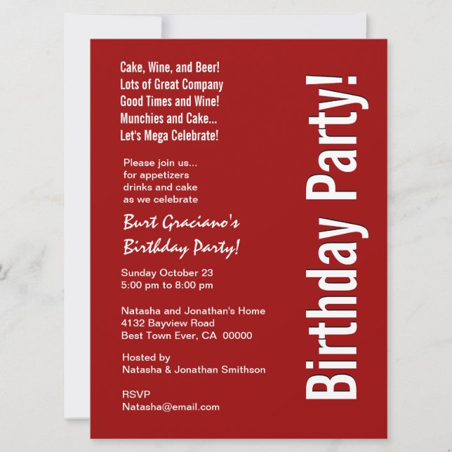 Convite Festa de aniversário Vermelho e Branco Grande Mode (Frente)