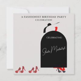 Convite Festa de aniversário Vermelho Fashionista Fab Blac