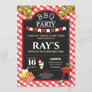 Convite Festa de aniversário Vermelho Gingham CHURRASCO Su