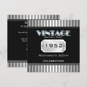 Convite Festa de Aniversário Vintage 60 anos Chrome Prata 