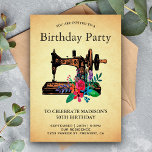 Convite Festa de aniversário Vintage Floral<br><div class="desc">Convide seus hóspedes com este convite de aniversário de vintage com uma bela máquina de costura e uma tipografia elegante contra um pergaminho de vintage. Basta adicionar os detalhes do seu evento neste modelo fácil de usar para torná-lo um convite de tipo único.</div>