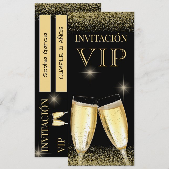 Convite Festa de Aniversário VIP Glitzy Espanhola (Frente/Verso)