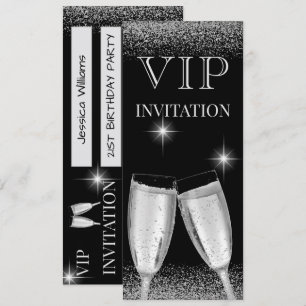 Convite Festa de Aniversário VIP Glitzy Silver