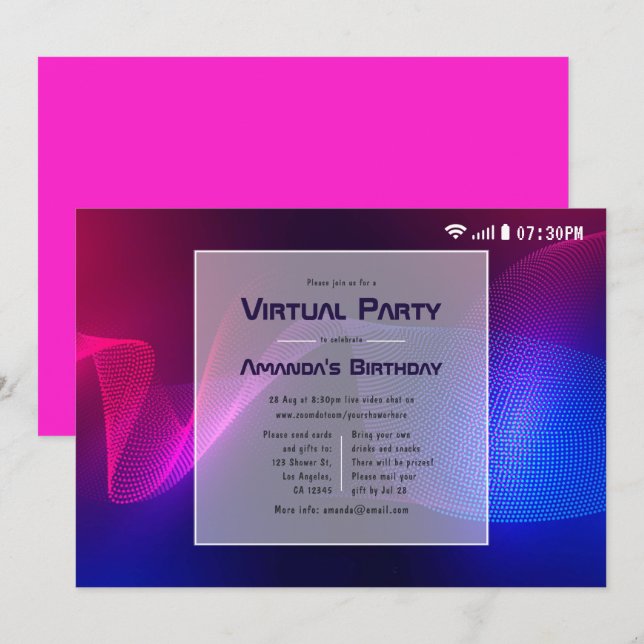 Convite Festa de Aniversário Virtual com Brilho em Rosa In (Frente/Verso)
