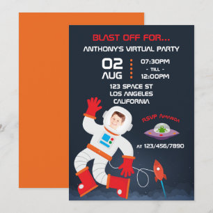 Convite Festa de Aniversário Virtual com Tema de Espaço Si