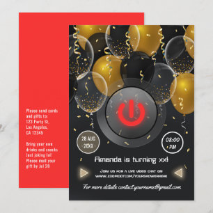 Convite Festa de aniversário virtual de balão preto e Do