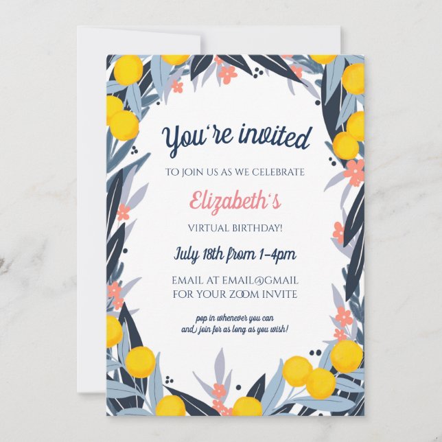 Convite Festa de aniversário Virtual de Notas Tropicais (Frente)