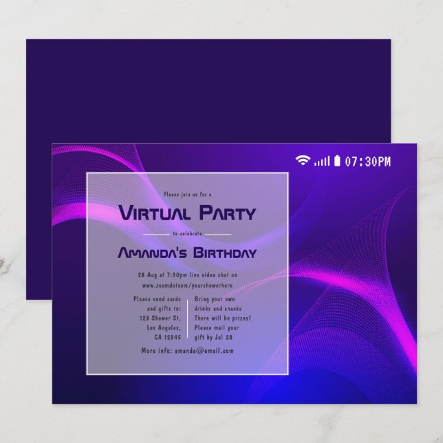 Convite Festa de Aniversário Virtual Futurista (Frente/Verso)