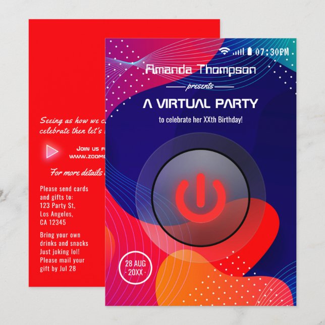 Convite Festa de Aniversário Virtual Geométrica da Moda (Frente/Verso)
