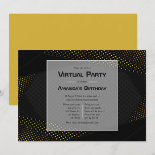 Convite Festa de aniversário virtual negra e geométrica 
