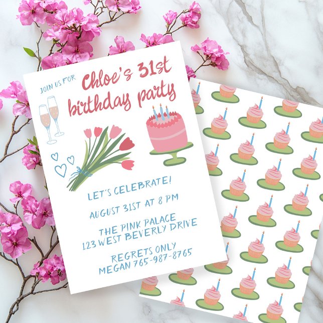 Convite Festa de aniversário Whimsic, Girlie Cute Personal (Whimsical Birthday Party Girlie Cute Custom Invitation
)