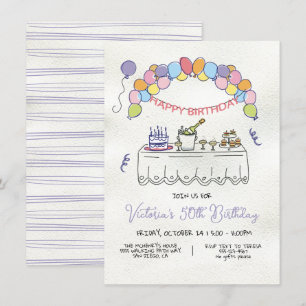 Convite Festa de aniversário Whimsical Adult Desenhada À M