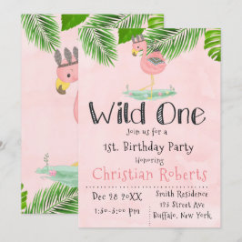Convite Festa de aniversário Wild One Boho Pink Flamingo