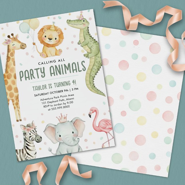 Convite Festa de aniversário Wild One Safari Boy (Calling all party animals safari birthday party invitation)