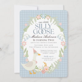 Convite Festa de Aniversário Xadrez Floral do Ganso Azul B
