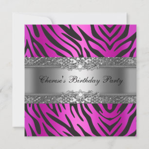 Convite Festa de Aniversário Zebra Diamante Preto Rosa Que