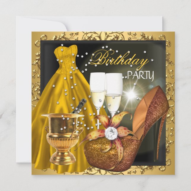 Convite Festa de aniversário Zebra Dourada do Vestido (Frente)