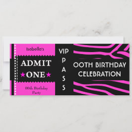 Convite Festa de aniversário Zebra Rosa Quente