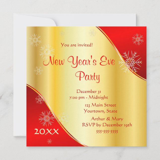 Convite Festa de Ano Novo 2022 sobre ouro e vermelho (Frente)
