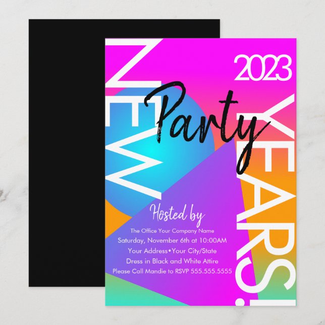 Convite Festa de Ano Novo 2023 Formas Neon Gradiente (Frente/Verso)