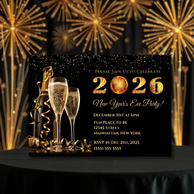 Convite Festa de Ano Novo 2026 (2026 New Year's Eve Party Invitation)