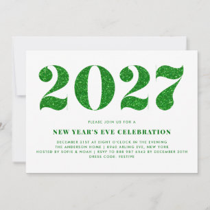 Convite Festa de Ano Novo 2026 com Brilho Verde Falso